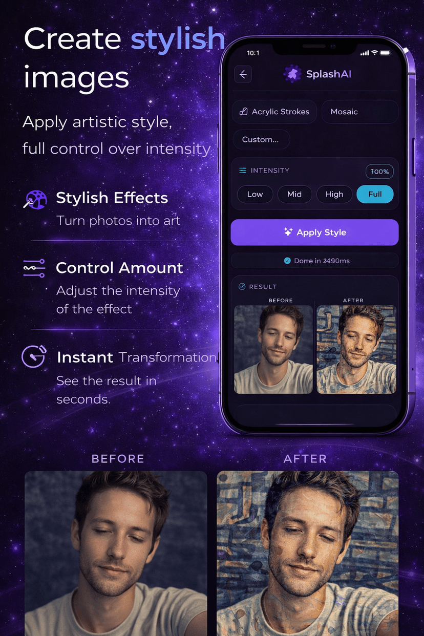 SplashAI artistic style selection