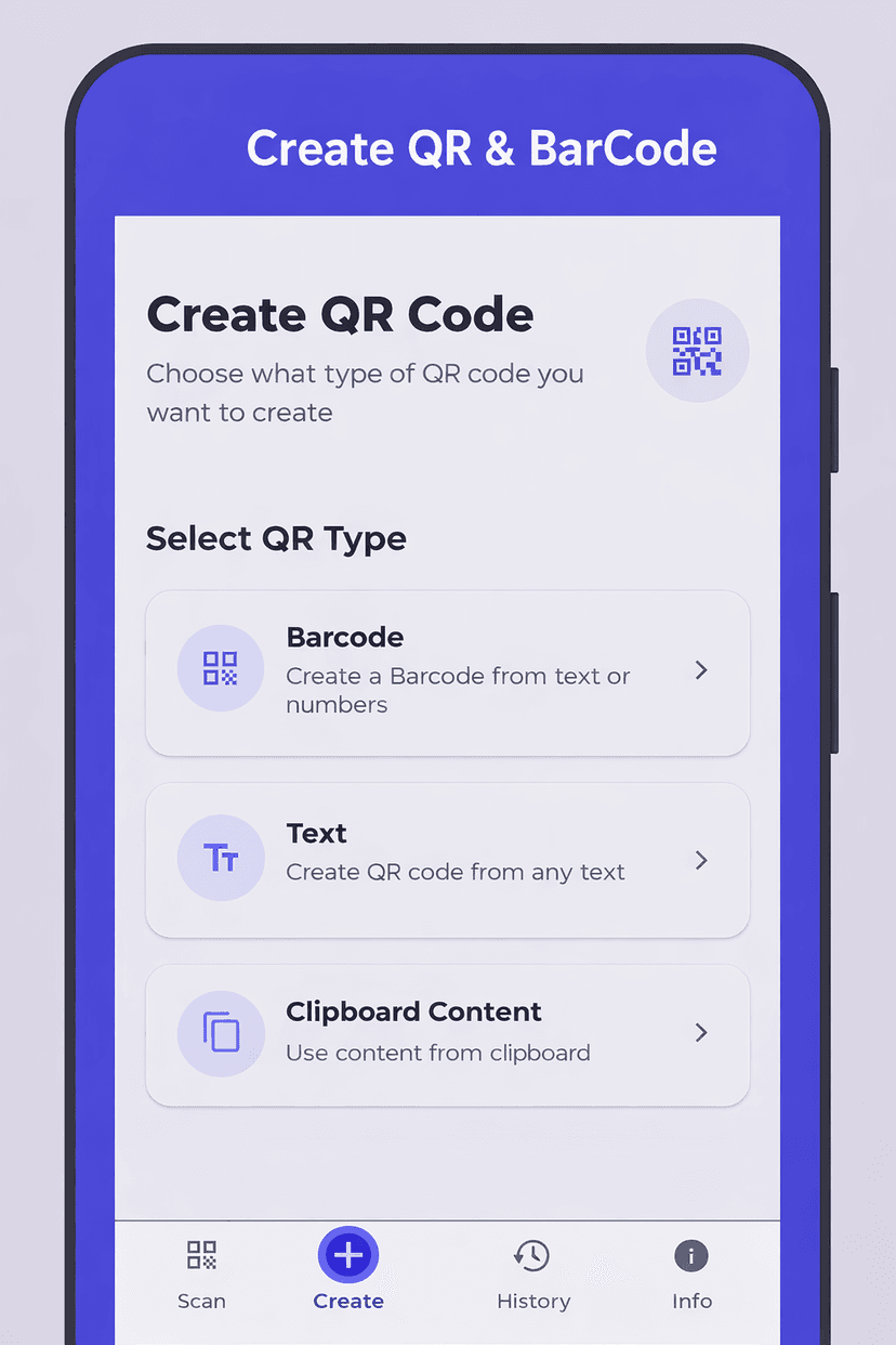 Easy QR create screen